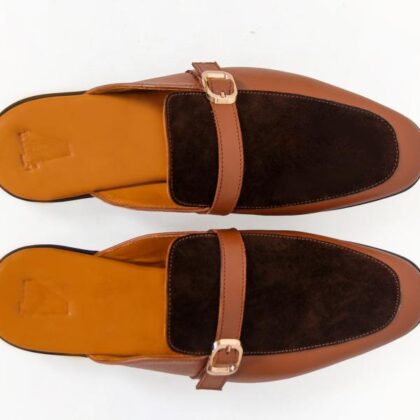 Handmade Leather Half Shoe - Tan and Brown