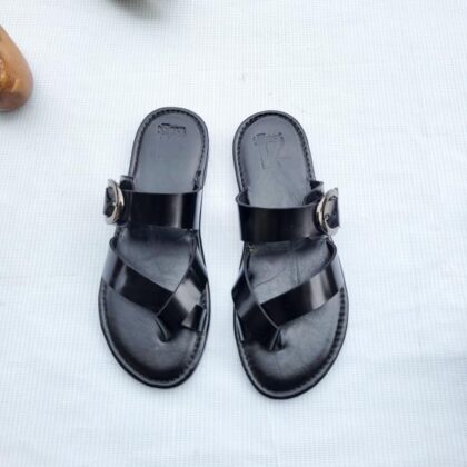 Buckled Cross-Strap Leather Slippers