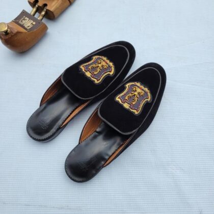Royal Crest Velvet Mules