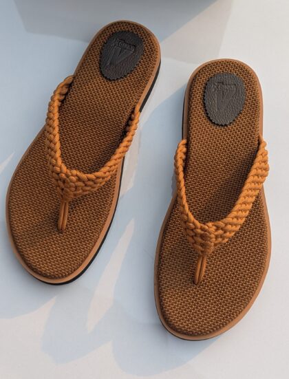 Brown Braided Leather Flip Flops