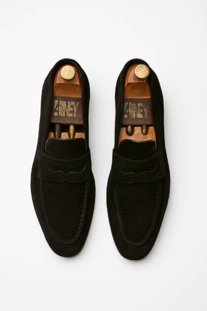 Black Suede Penny Loafers Handmade Leather Shoes for Men