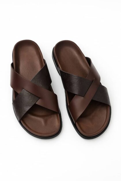 Crossover Leather Slide - Chocolate Brown